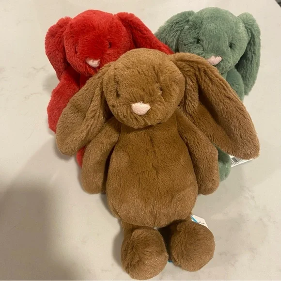 NWT Retired Jellycat Bashful Bunny Holiday Trio - cranberry, nutmeg, and ivy - Picture 3 of 11
